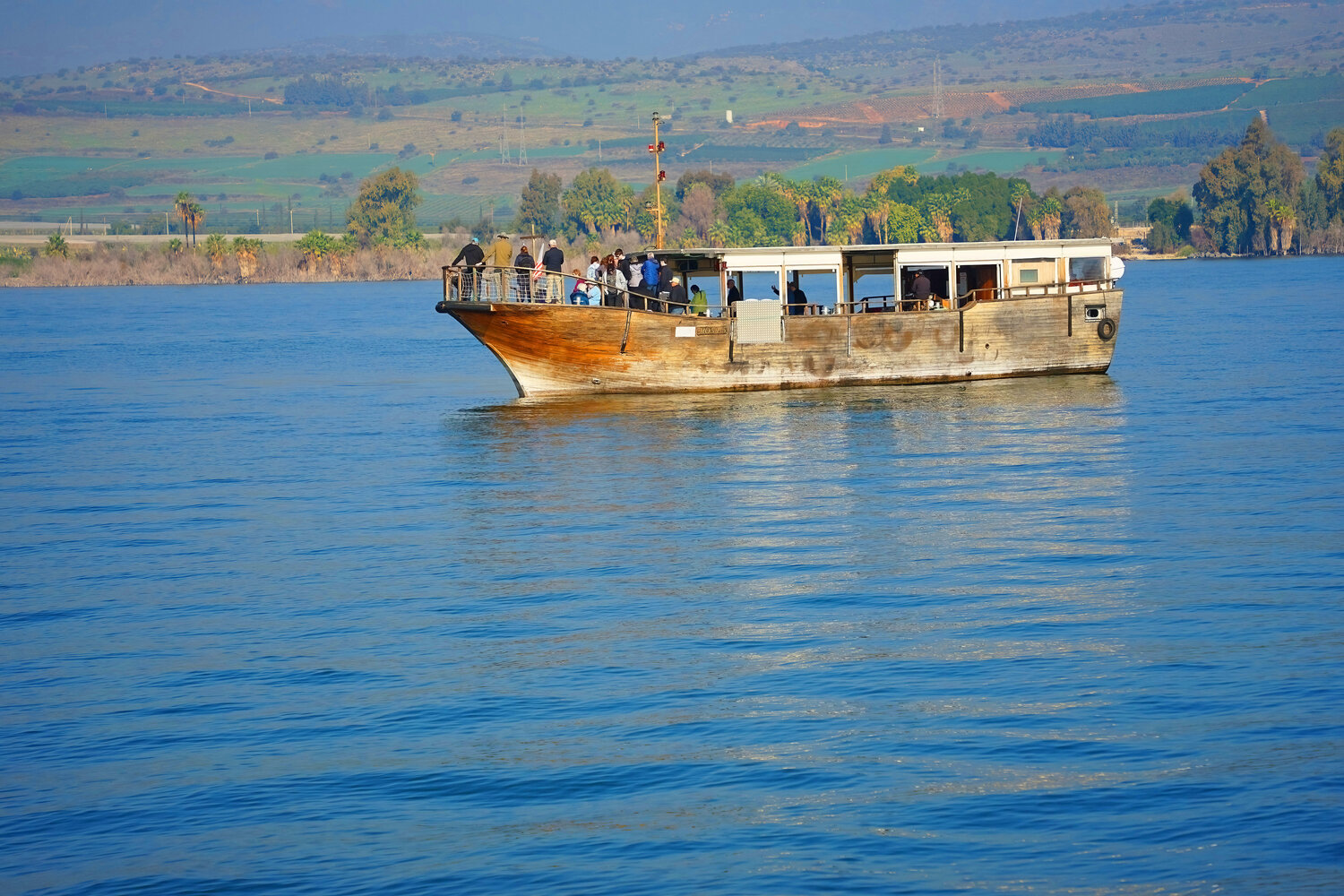 A group of Pastors sponsored by CUFI (Christians United for Israel) took a boat ride early morning on 15 Feb 2023 near the west side of the Sea of Galilee in Caesarea.